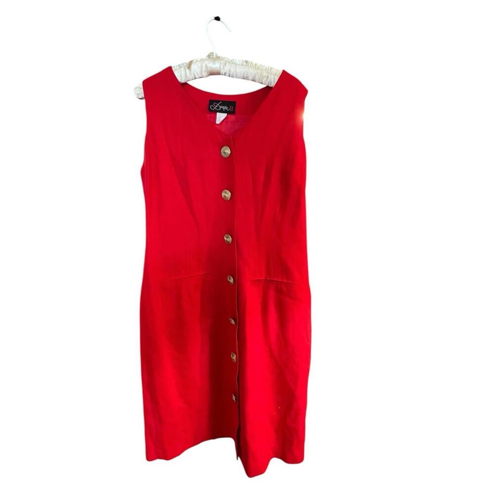 VTG 80s Damon II Red Sleeveless Linen Blend‎ Sheath Dress Size 12 Made In Mexico
